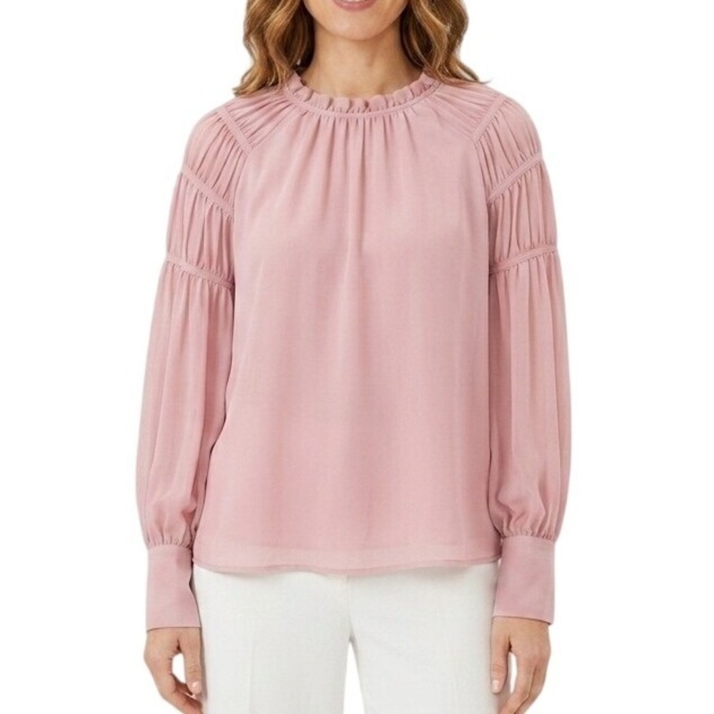 Ann Taylor Pink Mauve Juliet Pleated Ruffle Puff Sleeve Romantic Blouse Size XL